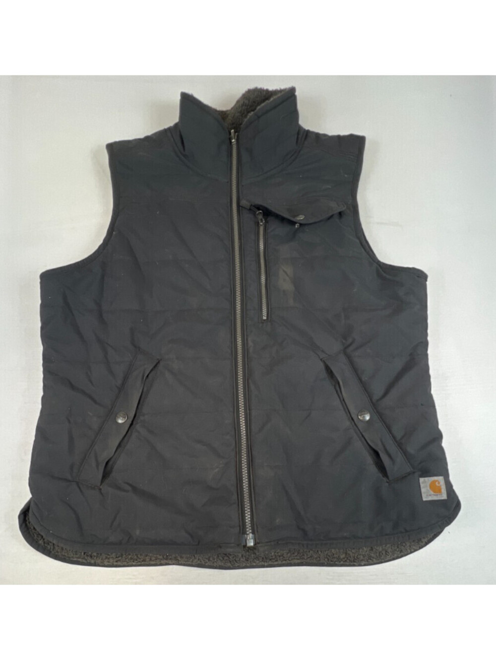Carhartt Women Reversible Black Full Zip Sherpa Fleece Lined Vest Large